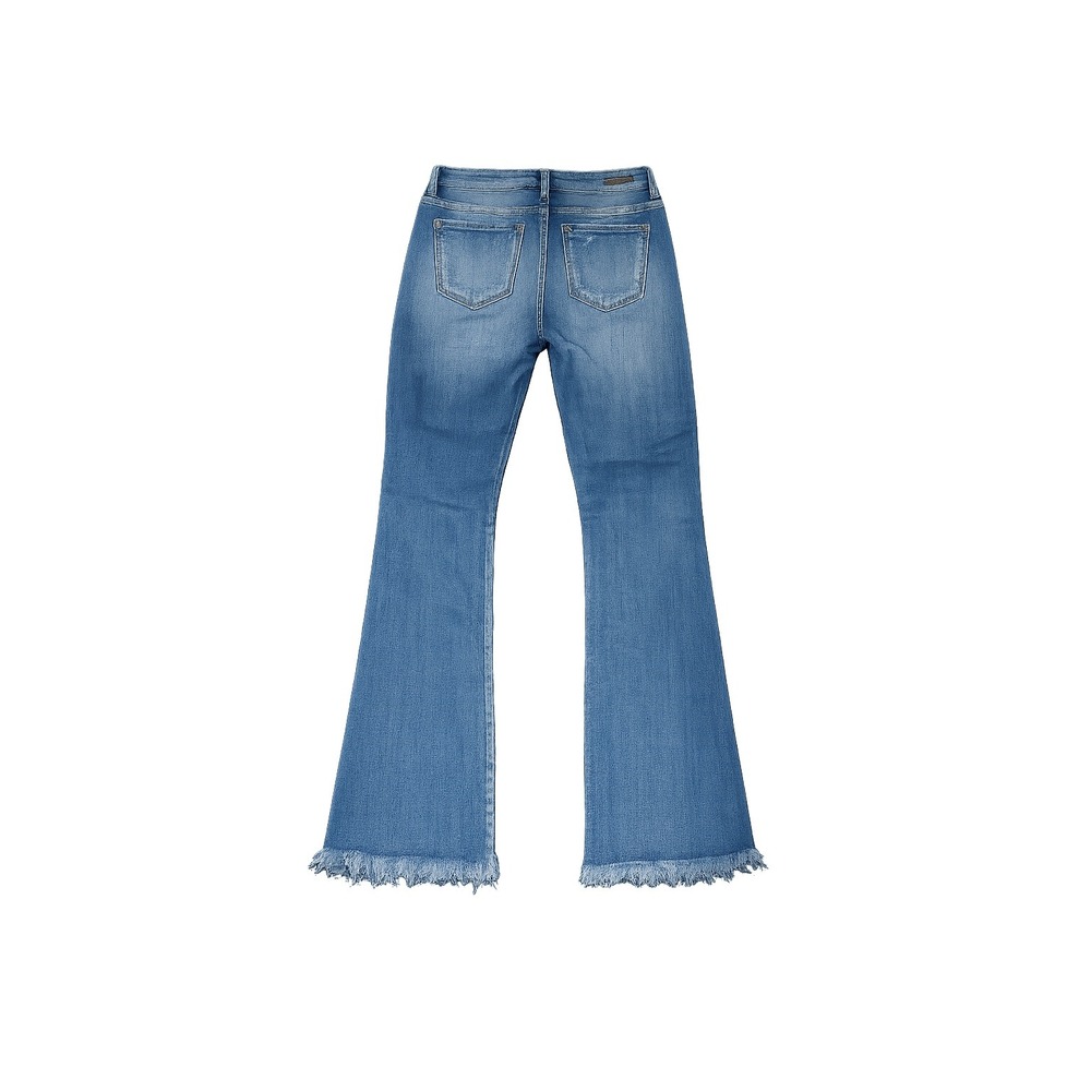 KanCan Flare High Rise Slit Frayed Hem Jeans Women 30 Blue Boho Distressed - Picture 3 of 4